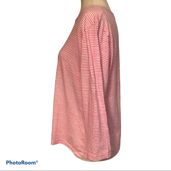 THREE ISLANDS TOP TEE PINK WHITE STRIPE SIZE M - Picture 5 of 10